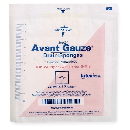 Medline Avant Gauze Drain Sponge, 4 x 4 inch, 6-Ply, Sterile, 300PK NON256000